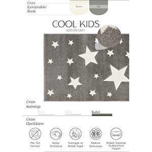 Cool Kids 12 Gri Çocuk Odası Halısı Hav Toz Vermez Yumuşak Dokulu Bebek Odası Halısı 160x230 cm