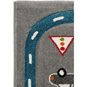 Cool Kids 19 Gri Mavi Çocuk Halısı Hav Vermez Yumuşak Dokulu Araba Yolu Bebek Odası Halısı 160x230 cm
