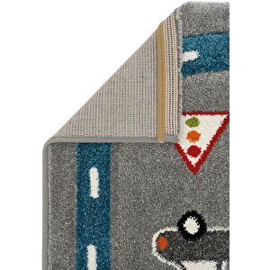 Cool Kids 19 Gri Mavi Çocuk Halısı Hav Vermez Yumuşak Dokulu Araba Yolu Bebek Odası Halısı