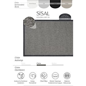 Londra Art 03 Balkon Halısı Hasır Doku Mutfak Halısı Çift Bordürlü İthal Sisal Halı Yolluk 200x290 cm