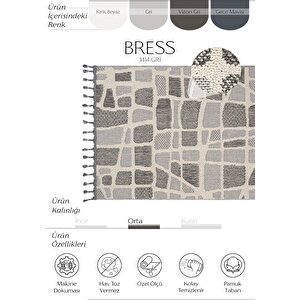 Bress 1414 Gri Halı Mutfak Halısı Kesme Halı Balkon Halısı Hol Koridor Halısı Dokuma Halı 120x180 cm