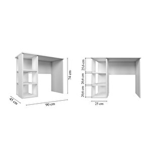 Bodrum Bölmeli Çalışma Masası, Beyaz 90x74x75 Cm