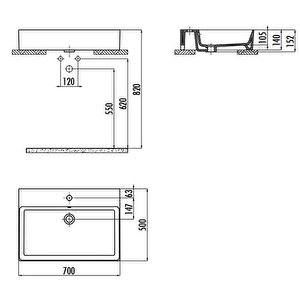 Vx270 Volga Tezgah Üstü Kare Lavabo 70 Cm