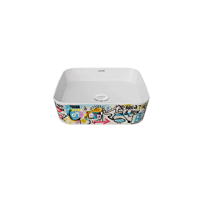 LP0401 Loop Kare Çanak Lavabo 40 Cm Grafiti Desen Uygulamalı