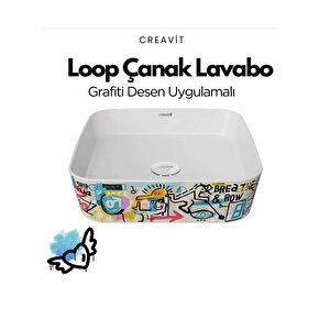 LP0401 Loop Kare Çanak Lavabo 40 Cm Grafiti Desen Uygulamalı