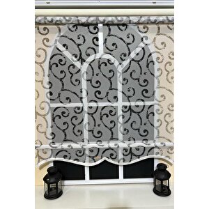 Çift Mekanizmalı Desenli Tül Stor Perde Gri Baskı Stb-108 140x200 cm