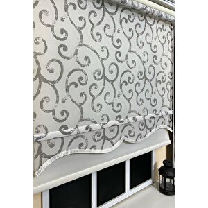 Çift Mekanizmalı Desenli Tül Stor Perde Gri Baskı Stb-108