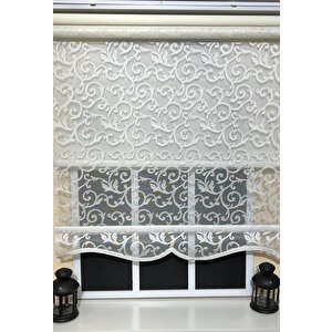 Çift Mekanizmalı Kirli Beyaz Tül Perde Ve Ekru Stor Perde Stb-103 100x200 cm