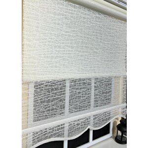 Çift Mekanizmalı Kirli Beyaz Tül Perde Ve Ekru Stor Perde Stb-100 130x200 cm