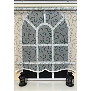 Çift Mekanizmalı Desenli Tül Stor Perde Gri Yeşil Baskı Stb-107 160x200 cm