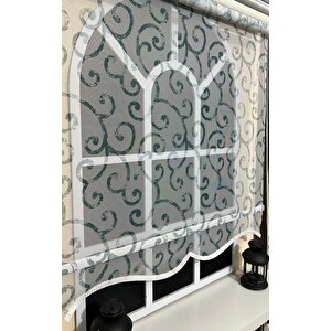 Çift Mekanizmalı Desenli Tül Stor Perde Gri Yeşil Baskı Stb-107 80x260 cm