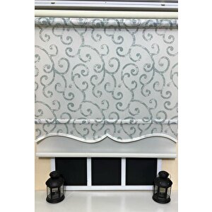 Çift Mekanizmalı Desenli Tül Stor Perde Gri Yeşil Baskı Stb-107