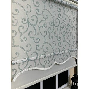 Çift Mekanizmalı Desenli Tül Stor Perde Gri Yeşil Baskı Stb-107 140x200 cm