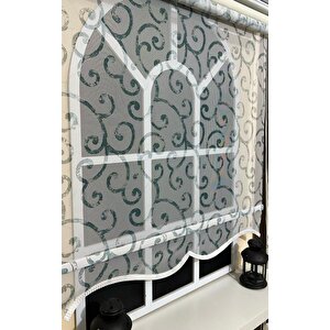 Çift Mekanizmalı Desenli Tül Stor Perde Gri Yeşil Baskı Stb-107 140x200 cm