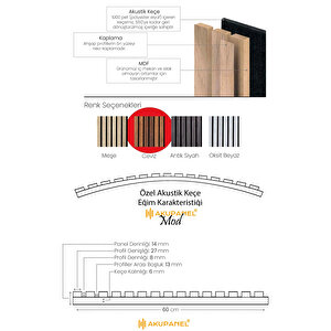 Mod14 60x245 Cm Ceviz Rengi Akustik Ahşap Duvar Paneli