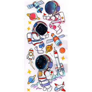 Duvar Sticker Kabartmalı 3 Boyutlu Sticker, 3d Duvar Stiker (hx003) 55x25 Cm - Astronot Uçak