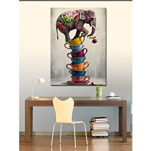 Kanvas Tablo Renkli Fincanlar Ve Fil 100x140 cm