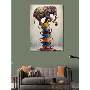 Kanvas Tablo Renkli Fincanlar Ve Fil 100x140 cm