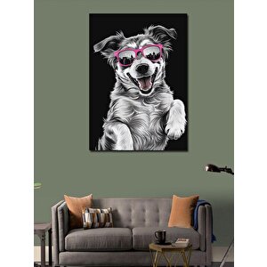 Kanvas Tablo Pembe Gözlüklü Köpek 100x140 cm