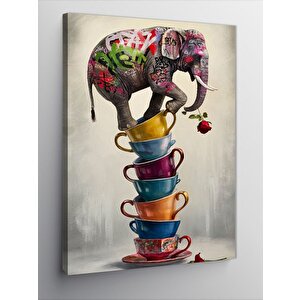 Kanvas Tablo Renkli Fincanlar Ve Fil 70x100 cm