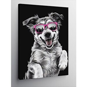Kanvas Tablo Pembe Gözlüklü Köpek 70x100 cm