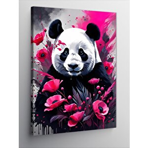 Kanvas Tablo Pembe Çiçekler Ve Panda 70x100 cm