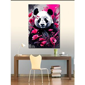 Kanvas Tablo Pembe Çiçekler Ve Panda