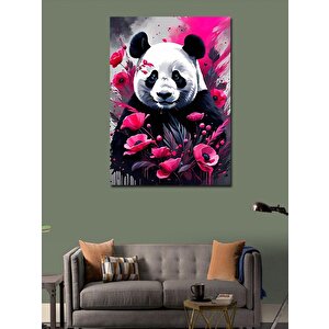 Kanvas Tablo Pembe Çiçekler Ve Panda