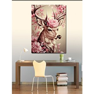 Kanvas Tablo Pembe Çiçekler Ve Geyik 100x140 cm
