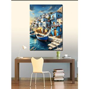 Kanvas Tablo Pembe Çiçekli Evler Ve Kayıklar 100x140 cm