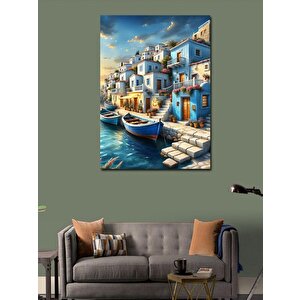 Kanvas Tablo Pembe Çiçekli Evler Ve Kayıklar 100x140 cm