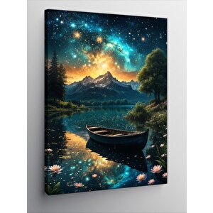Kanvas Tablo Göldeki Kayık Ve Büyüleyici Gökyüzü 70x100 cm