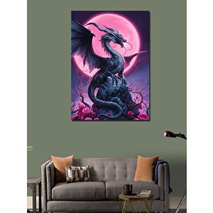 Kanvas Tablo Pembe Ay Ve Ejderha 100x140 cm