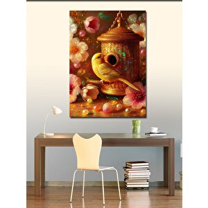 Kanvas Tablo Sarı Serçe Ve Pembe Çiçekler 100x140 cm