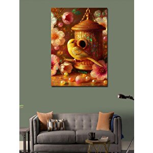 Kanvas Tablo Sarı Serçe Ve Pembe Çiçekler 100x140 cm