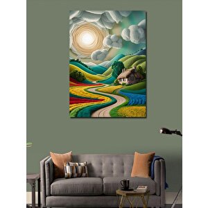 Kanvas Tablo Köy Evi Ve Tarla 100x140 cm