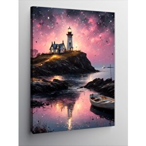 Kanvas Tablo Deniz Feneri Ve Kayık Manzara 70x100 cm