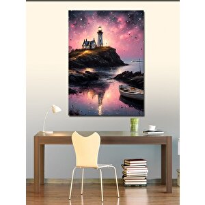 Kanvas Tablo Deniz Feneri Ve Kayık Manzara 70x100 cm