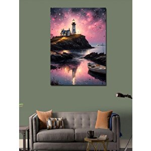 Kanvas Tablo Deniz Feneri Ve Kayık Manzara 70x100 cm