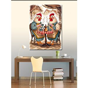 Kanvas Tablo Çay İçen Tavuklar 100x140 cm