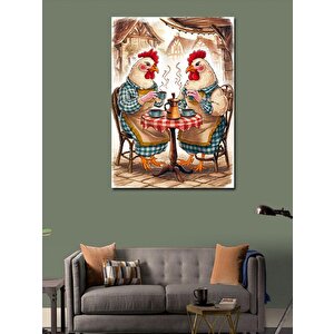 Kanvas Tablo Çay İçen Tavuklar 100x140 cm
