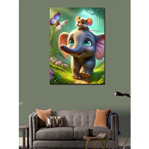Kanvas Tablo Fil Sırtındaki Fare Ve Kelebek 70x100 cm