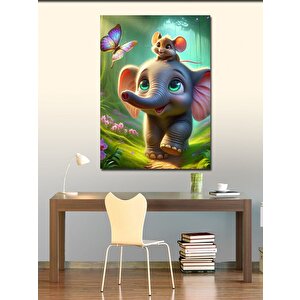 Kanvas Tablo Fil Sırtındaki Fare Ve Kelebek 100x140 cm