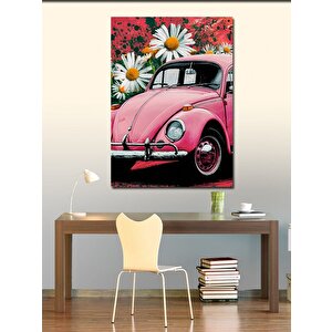 Kanvas Tablo Pembe Kaplumbağa Araba 100x140 cm