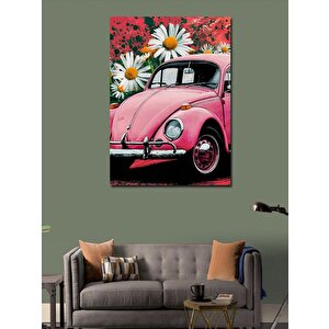 Kanvas Tablo Pembe Kaplumbağa Araba 100x140 cm