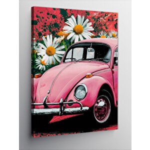 Kanvas Tablo Pembe Kaplumbağa Araba
