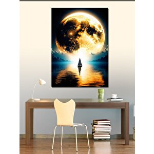 Kanvas Tablo Ay Manzarası Ve Yelkenli Kayık 70x100 cm