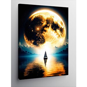 Kanvas Tablo Ay Manzarası Ve Yelkenli Kayık 100x140 cm