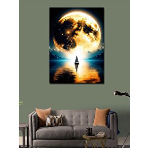 Kanvas Tablo Ay Manzarası Ve Yelkenli Kayık 100x140 cm