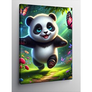 Kanvas Tablo Sevimli Panda Ve Kelebekler 100x140 cm